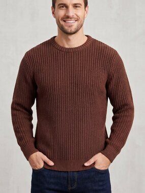 NWT PJ Paul Jones Mens Brown Waffle Knit Crewneck Pullover Sweater Medium